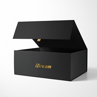 Boîte cadeau magnétique noire mate personnalisée de luxe avec logo en feuille d'or, matériaux recyclés, doublure en éponge, carton rigide pliable, ceinture