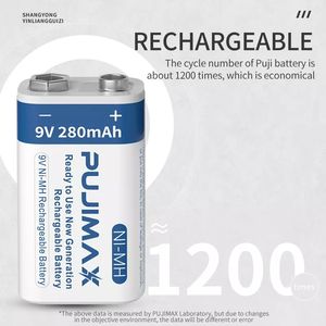 PUJIMAX充電式9vnimhバッテリー280mAhNi-MHバッテリー9v1pcs 6f22ワイヤレスマイク用9vバッテリーマルチメーター - Product Image 4