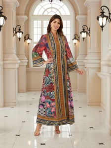 ชุดเดรสทรงสวิงหลวมๆ ลายดอกไม้ แขนยาว คอวี สไตล์ชาติพันธุ์ตะวันออกกลาง ผ้าโพลีเอสเตอร์ สำหรับสุภาพสตรีชาวมุสลิม ชุดแบบอัฟกานิสถาน - Product Image 5