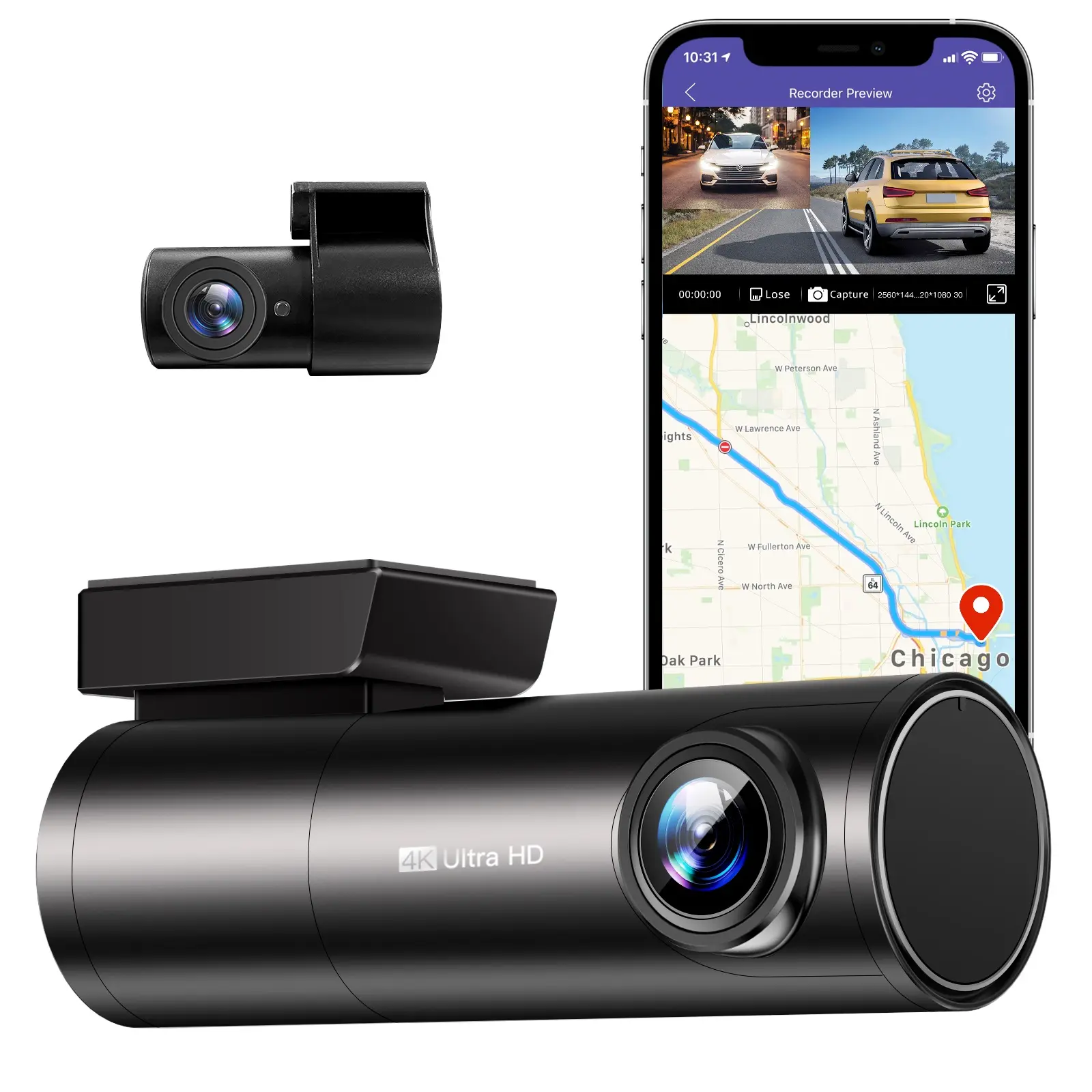 AZDOME M300S Car dual Camera Full QHD 2ch wifi Voice Control dash cam 360 Rotating WDR with Super Night Vision 2160P 4K DashCam