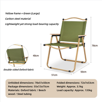Chaise de camping pliante d'extérieur en acier carbone, tissu Oxford double couche, accoudoirs en hêtre, légère (3,1 kg), charge maximale 135 kg, couleur kaki Kermit
