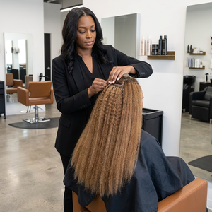 Extensions Naturelles Premium Décontractées en Brun Blond avec Texture Kinky Straight et Cheveux 100% Vierges Bruts d'un Seul Donneur - Product Image 1
