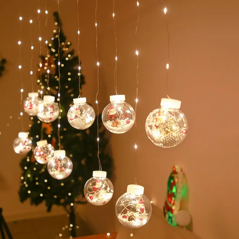 Led Santa Claus Snowman Christmas Tree Light Copper Curtain Wire Light Window Festival Home Decorative Chain Ball Lighting
