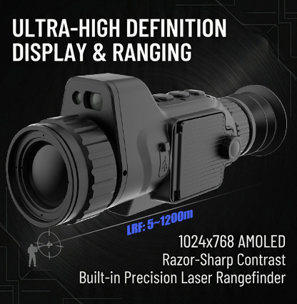Thermal Scope with Laser Rangefinder 384x288 Thermal Monocular 35mm Lens Long Range Infrared Thermal Imaging for Hunting