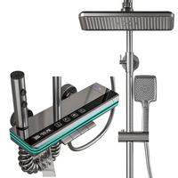 Système de douche thermostatique gris anthracite à touches piano, ensemble de douche apparent contemporain, mitigeur en laiton pour salle de bain