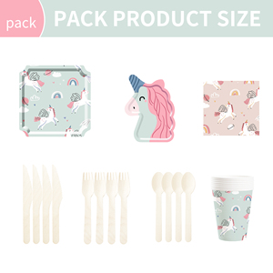 Décorations d'anniversaire licorne DAMAI comprenant des assiettes à dîner, des assiettes à dessert, des serviettes, des gobelets, une bannière et une nappe pour kit de fête licorne pour 8 personnes - Product Image 5
