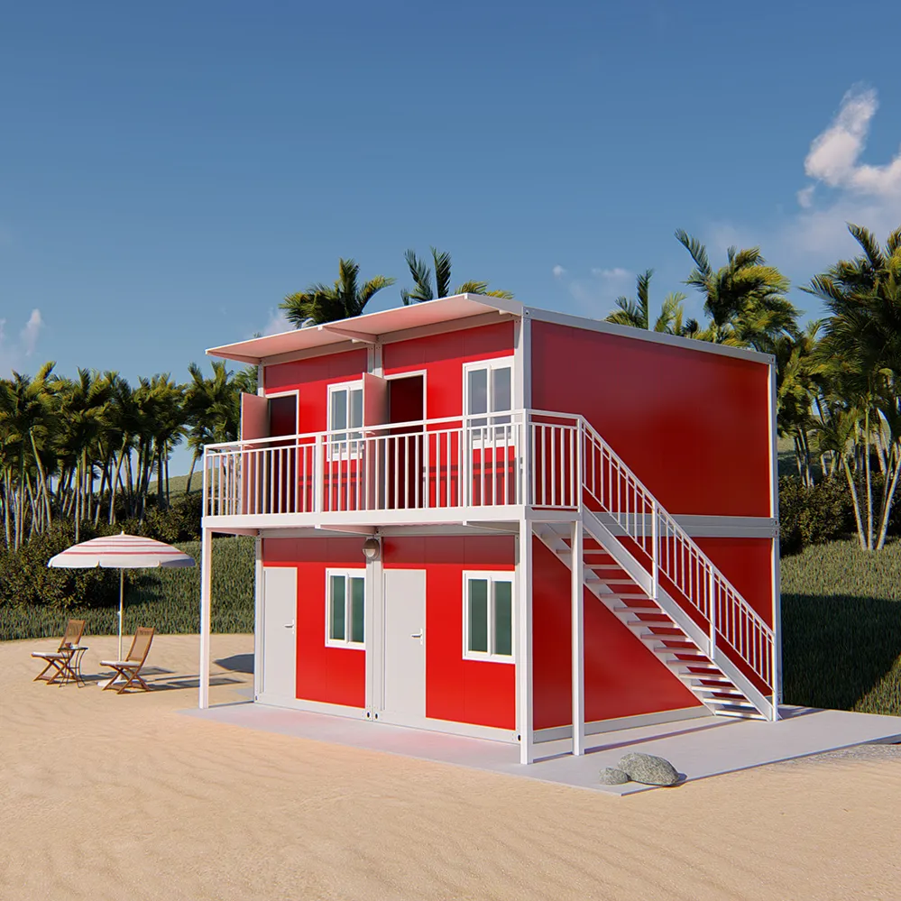 Casa de playa portátil, contenedor de diseño de lujo, estructura de acero ligera