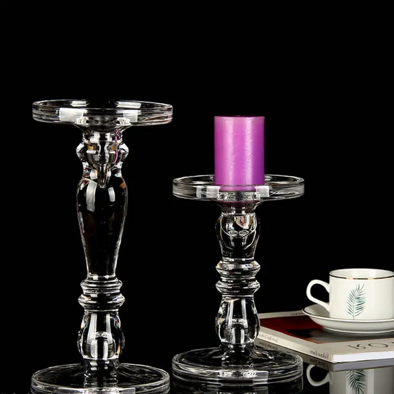 Spot Wholesale Creative Transparent Crystal Glass Home Decoration Candle Holder Pressure High Candle Holder Glass Crafts