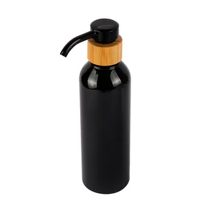 High Quality Skincare Packaging Black 300 ml PET Bottle Plastic Bottle with 28 410 Black Long nozzles Bamboo Pump Lotion Pump