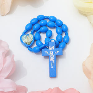 Vente en gros de bracelets de prière musulmans islamiques en perles de bois unisexes, chapelet noué avec croix Jésus, bijoux religieux - Product Image 6