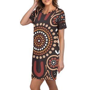 Estampado <span class=keywords><strong>aborigen</strong></span> <span class=keywords><strong>australiano</strong></span> Patrón de círculo azul oscuro Estampado personalizado Vestidos <span class=keywords><strong>Mujer</strong></span> Verano Suelto 2024 Vestido de <span class=keywords><strong>mujer</strong></span> Manga corta - Product Image 2