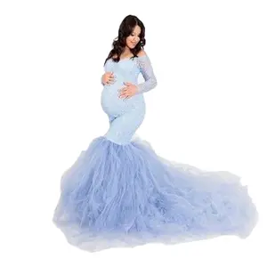 Sexy Spitze Tüll Mutterschaft Fotoshooting Kleid Lange Frauen Schwangerschaft Kleid Fotografie Maxi Kleid für schwangere Baby party Kleidung