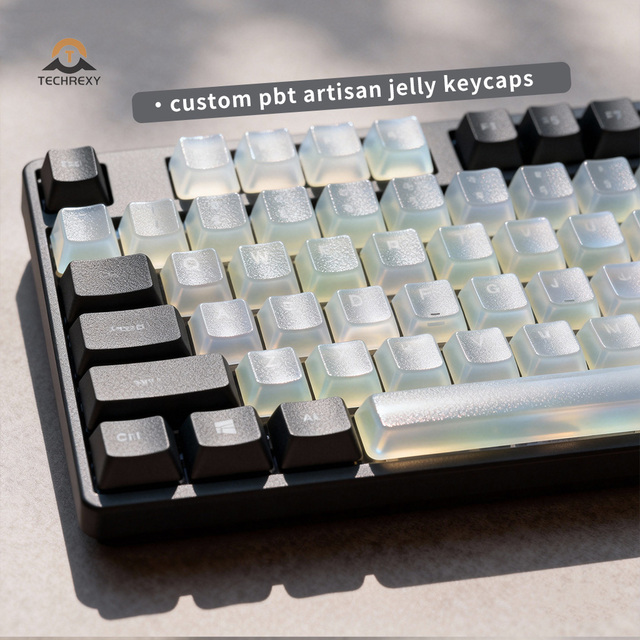 TECHREXY Custom PBT 75% Ceramic Resin Transparent Jelly Artisan Set Low Profile Cartoon 3D Anime Multi-Brand Compatible Keycaps
