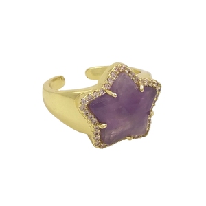 Anillo de Moda Popular Chapado en Oro con Diseño Innovador de Piedra Natural en Forma de Estrella, Anillos de Cobre Sencillos para Mujer, Joyería al por Mayor - Product Image 6