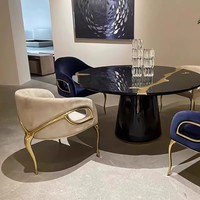 Chaises de salle à manger italiennes en cuivre pur de luxe léger, fauteuils de designer haut de gamme avec dossier, chaises en velours pour salon et villa
