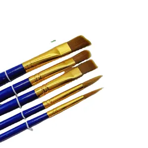 5 Pcs Blue Wood Handle Acrylic Paint Brush Set Natural Bristle Paint Brush For Art