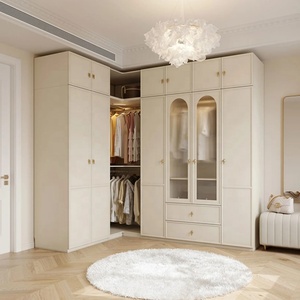 Armoire de style crème avec portes en verre cintrées et tiroirs intégrés, <span class=keywords><strong>prix</strong></span> d'usine, meubles de chambre modulaires personnalisés - Product Image 1