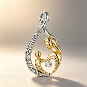 Collar de Joyería Chapado en Oro y Plata con Colgante de Madre e Hijo de Dos Tonos, Símbolo de Infinito y Contorno de Lágrima, Regalo Perfecto para el Día de la Madre - Product Image 2
