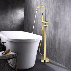 Robinet de <span class=keywords><strong>baignoire</strong></span> sur pied avec <span class=keywords><strong>douchette</strong></span>, mitigeur de <span class=keywords><strong>baignoire</strong></span> autoportant en laiton à poignée unique pour salle de bain et hôtel - Product Image 5