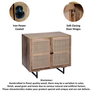 Mueble de Salón Moderno de 35 Pulgadas Hecho a Mano con 2 Puertas de Mimbre, Patas de Hierro Negro y Marco de Madera de Mango Natural Marrón - Product Image 6
