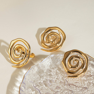 Stud Earrings Spiral Gold Stainless Steel Everyday Wear Geometric Design Jewelry - Product Image 3