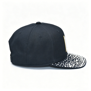 Gorra de béisbol unisex de mezclilla negra con pedrería, adornos brillantes, bordado de letra M en relieve y cristales brillantes, gorra de sol para fiesta - Product Image 6