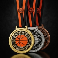 Médailles de basket-ball en métal premium 3D en relief avec design étoile et cercle, or, argent, bronze pour les ligues et les tournois