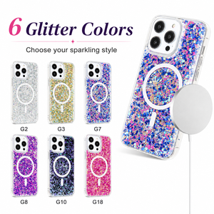 Funda magnética con brillantina epoxi para iPhone, transparente, a prueba de golpes, de TPU, compatible con carga inalámbrica, funda protectora brillante. - Product Image 5