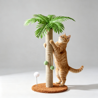 CocoPalm 70cm Arbre à chat en forme de palmier en bois d'hévéa, écologique et sûr, griffoir à 4 niveaux en chanvre blanc, palmier artificiel