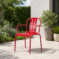 Fauteuil d'extérieur en aluminium rouge à lattes, empilable, pour patio et jardin