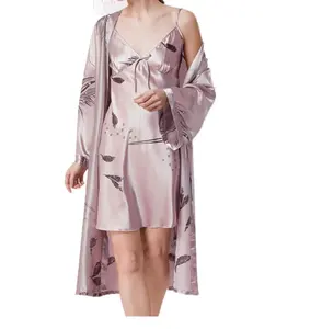 Women's Kimono Robe Long Dressing Kimono Gown 2 set Womens Silk Satin Robe Nightgown Bathrobe Bridesmaid Nightwear Pyjamas Night