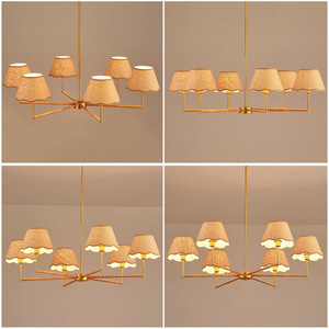 Lámpara de Techo de Ratán de 6 Luces, Cuerpo Dorado, E27 LED, Altura Ajustable, para Cocina y Sala de Estar - Product Image 4
