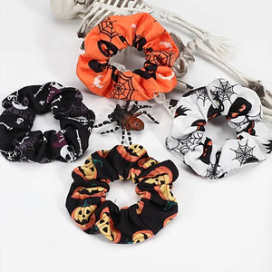 12 Pièces Chouchous pour Cheveux Halloween : Chouchous d'Automne à Motifs Citrouille Effrayante, Crâne, Fantôme, Chauve-souris, Étoile, Lune, Bonbon, Toile d'Araignée, Squelette - Product Image 1