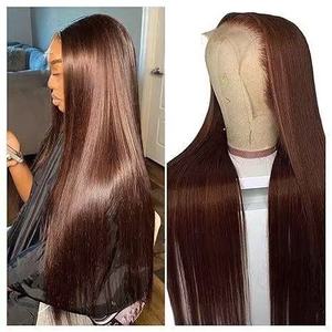 Peluca de cabello humano brasileño 100% sin pegamento <span class=keywords><strong>Bob</strong></span> de 30 pulgadas con Base de encaje Color HD hecho a máquina pelo liso Bang Fringe mujeres - Product Image 1