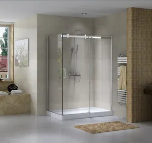 Top vendendo vidro temperado cabine chuveiro porta deslizante chuveiro quartos retângulo pé no chuveiro