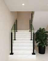 Rampe d'escalier en verre sans cadre en acier inoxydable noir, design moderne, installation facile, résistante à la rouille, pour villa