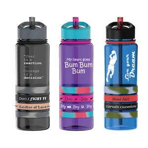Venta caliente 750ml 25oz Nuevo diseño BPA Botella de agua potable deportiva de plástico libre con pajita