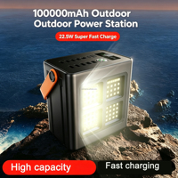 Station d'alimentation portable à charge rapide pour l'extérieur, haute capacité 100000 mAh, 22,5 W avec lumière LED, support micro USB, banques d'alimentation 100000 mAh