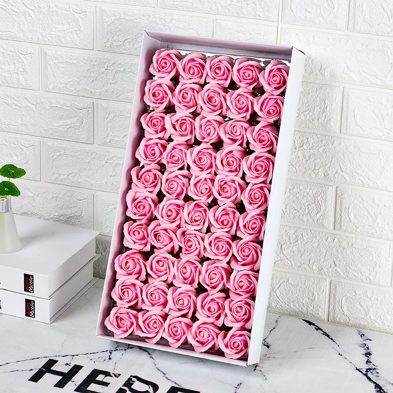 Flor de baño Artificial, jabón de rosas, flores, 5cm, espuma para la cabeza, rosas para boda y Día de San Valentín, 50 Uds. Por caja