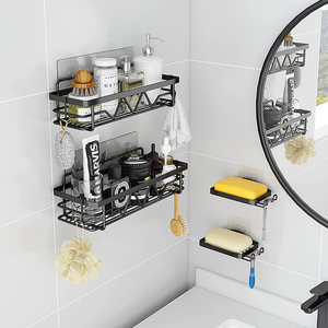 Estante de <span class=keywords><strong>Baño</strong></span> Autoadhesivo Negro, 2 Unidades, Organizador de Ducha, Cesta de Almacenamiento <span class=keywords><strong>para</strong></span> Ducha <span class=keywords><strong>Sin</strong></span> Perforaciones - Product Image 5
