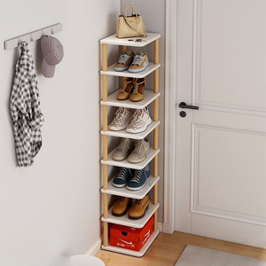Soporte de almacenamiento de zapatos para ahorrar espacio, fácil de montar, 2, 5, 6, 7, 8 niveles, estante organizador de zapatos <span class=keywords><strong>alto</strong></span> de MDF de bambú <span class=keywords><strong>estrecho</strong></span> Vertical - Product Image 2