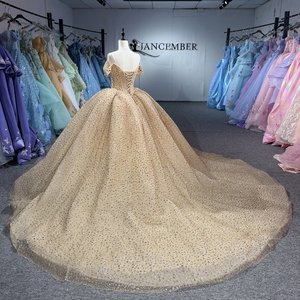 Dy1548 Shiny Gold Chiffon Quinceanera Ball Gown Lace Applique Natural Waistline Dress for <b>Sweet</b> 16 Draped <b>Party</b> Style for - Product Image 5