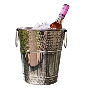 Cubo de hielo de champán de vino de cerveza de acero inoxidable de una sola pared con asas diseño martillado Barware enfriador de bebidas tinas de bajo precio - Product Image 5