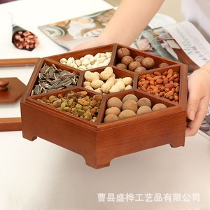 Boîte à fruits secs en bois, forme polygonale, 1-3L, type sur pied, plateau de service de bureau avec compartiments pour bonbons, noix et fruits - Product Image 4
