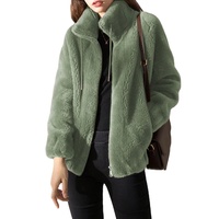 Manteau d'hiver décontracté pour femmes, manteau court en velours double face à col montant, manteau en fourrure
