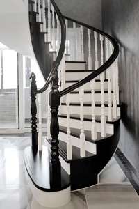 Scala Interna in Legno Massello Curvato di Noce Nero e Palissandro, Scala Moderna Prefabbricata per Appartamenti - Product Image 2