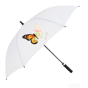 Paraguas de golf blanco de 62 pulgadas con estampado de mariposas, apertura manual, de nailon, recto, para protección contra el sol y la lluvia. - Product Image 1
