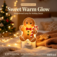 Lámpara Nocturna LED con Forma de Hombre de Jengibre Navideño, Lámpara de Pared con Forma de Galleta, Luz Cálida Suave, Iluminación Decorativa, Decoración Navideña para el Hogar