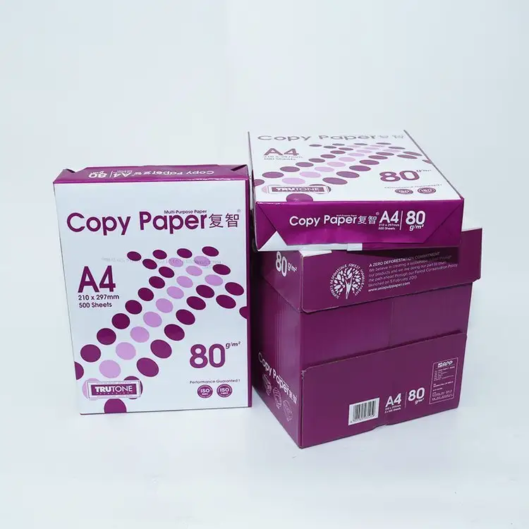 Vente en gros de papier d'impression en pâte de bois blanc format A4 500 feuilles par paquet 70 75 80 g/m² copie papier A4
