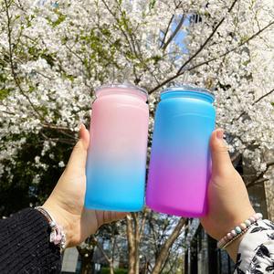 Ready to Ship 16Oz Ombre Jelly Plastic Matte Colored <b>Beer</b> Can for Uv Dtf Wraps With Colorful Pp Lids - Product Image 3